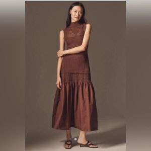 NWT ANTHROPOLOGIE Sleeveless, Mock Neck Drop Waist Sweater Midi Dress Large